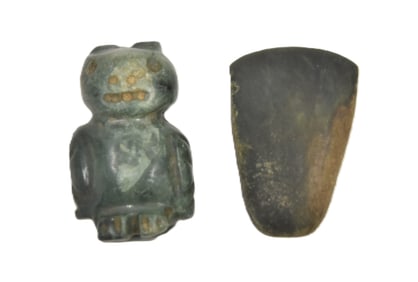 PRE COLUMBIAN JADE AX HEAD & BIRD