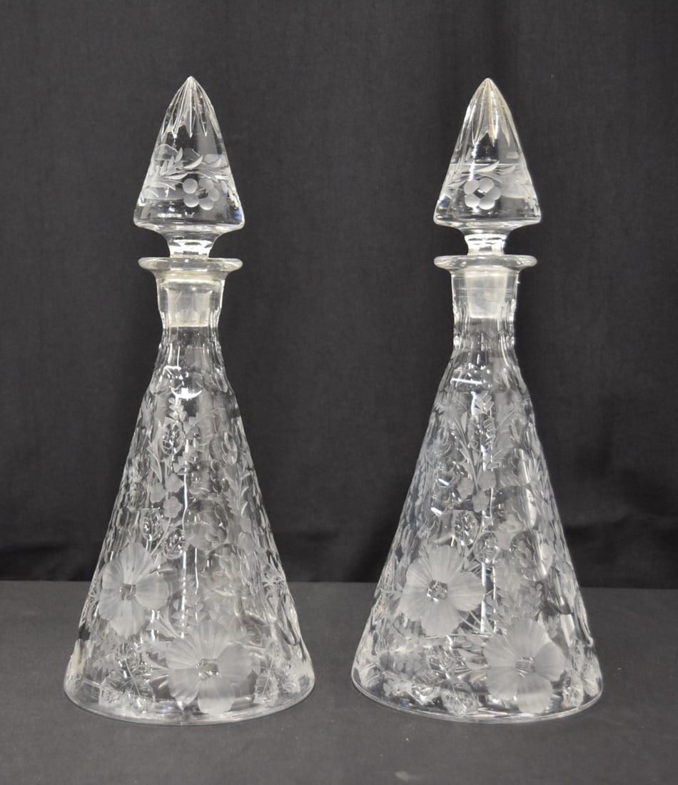 (Pr) ANTIQUE CUT GLASS DECANTERS (1 of 10)