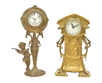 (2) ANTIQUE GILT METAL MANTLE CLOCKS