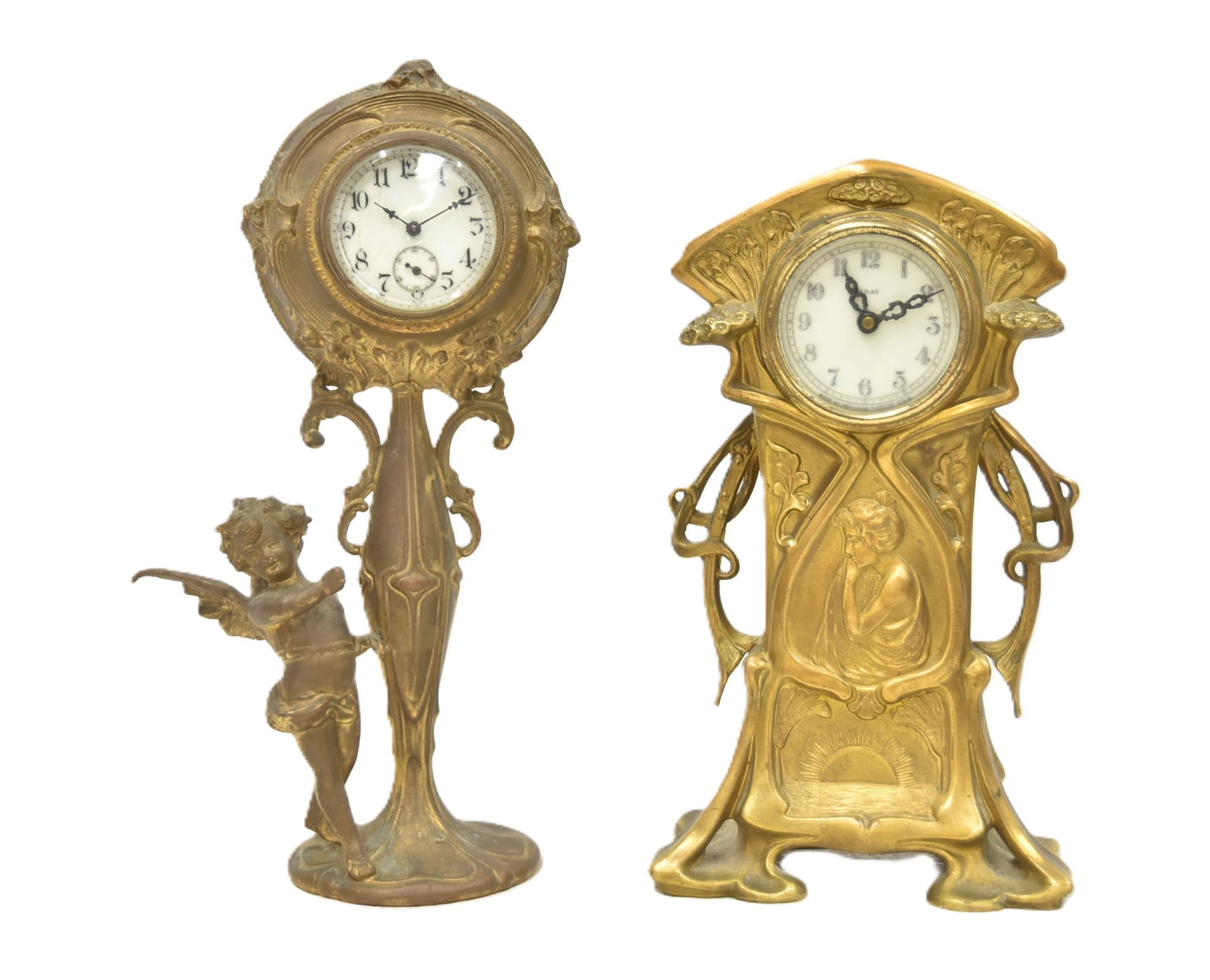 (2) ANTIQUE GILT METAL MANTLE CLOCKS (1 of 10)