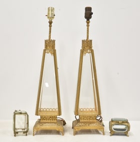 (Pr) GILT FILIGREE & GLASS LAMPS / (2) BOXES
