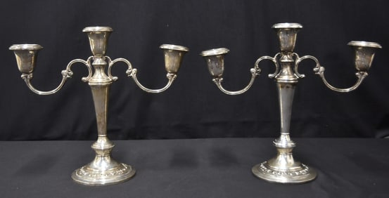 PAIR WEIGHTED GORHAM STERLING SILVER CANDELABRAS