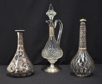 (3) STERLING OVERLAY & MOUNTED DECANTERS