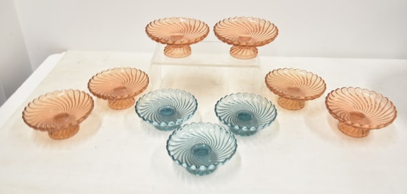 (9) BACCARAT STYLE SWIRL GLASS TAZZA DISHES