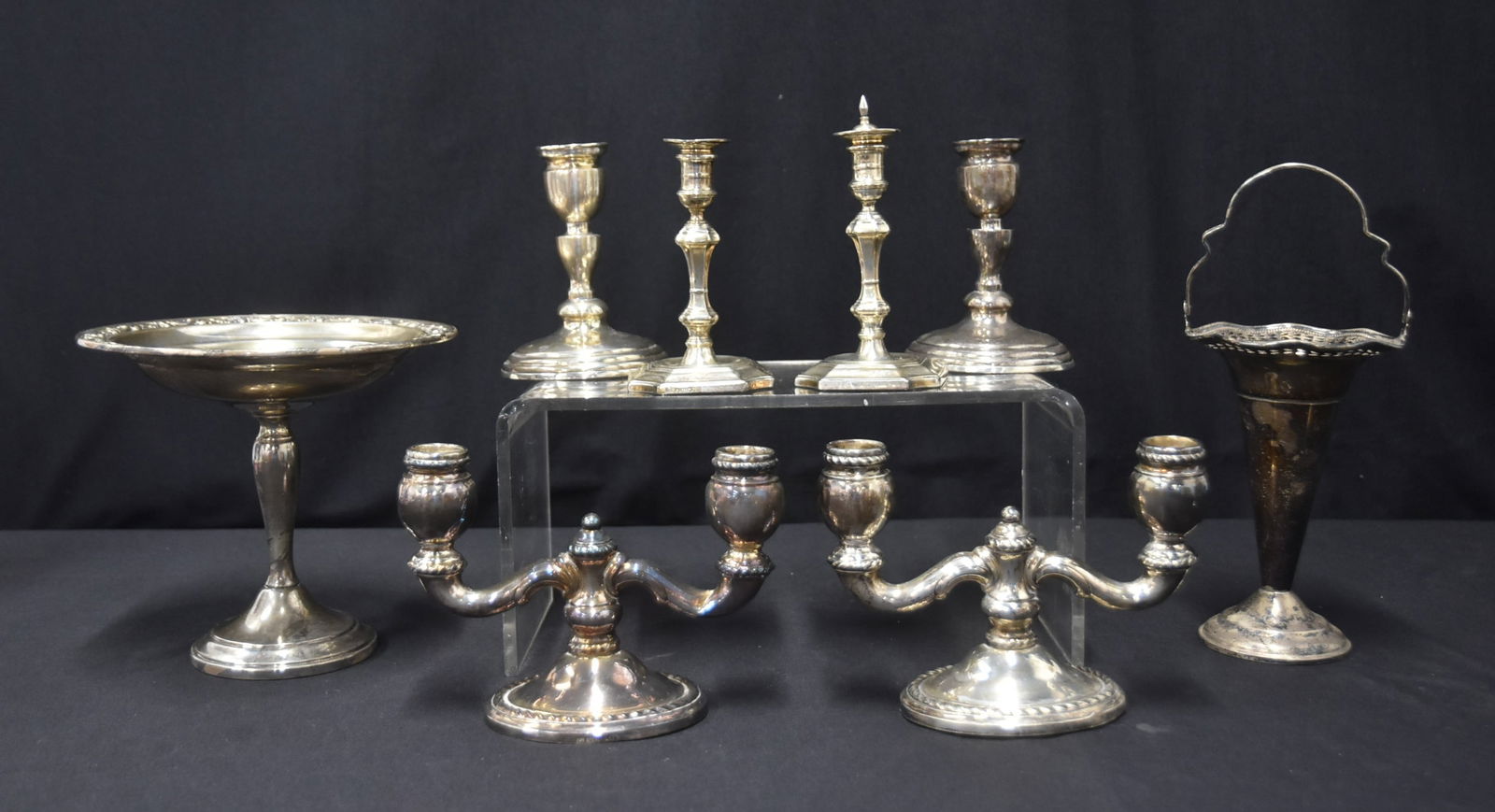 (3)prs STERLING CANDLESTICKS & (2) STERLING PIECES (1 of 13)