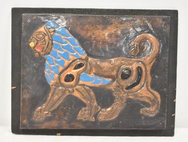 MODERN ENAMEL ON COPPER PLAQUE OF LION