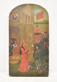 ANTIQUE OIL ON PANEL MEDIEVAL CASTLE SCENE