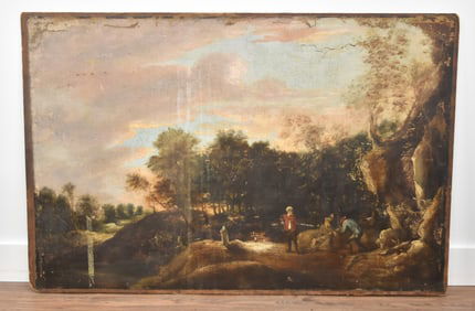 LARGE OIL ON CANVAS LAID ON BOARD LANDSCAPE