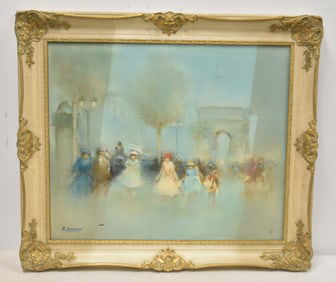 ARMAND LOURENCO , OIL ON CANVAS PARIS STREET SCENE