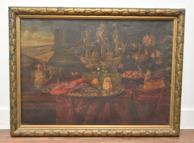 ANTIQUE PRINT ON CANVAS STILL LIFE