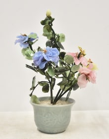CHINESE JADE & GEM STONE FLOWER TREE