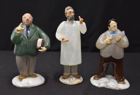 (3) VINTAGE ZELEZNY CZECH GLASS FIGURINES: (3) VINTAGE ZELEZNEY BROD SKLO CZECHOSLAVAKIAN ART GLASS FIGURINES OF DOCTOR , LAWYER & TEACHER - LARGEST IS 3 1/2" x 8 1/4"