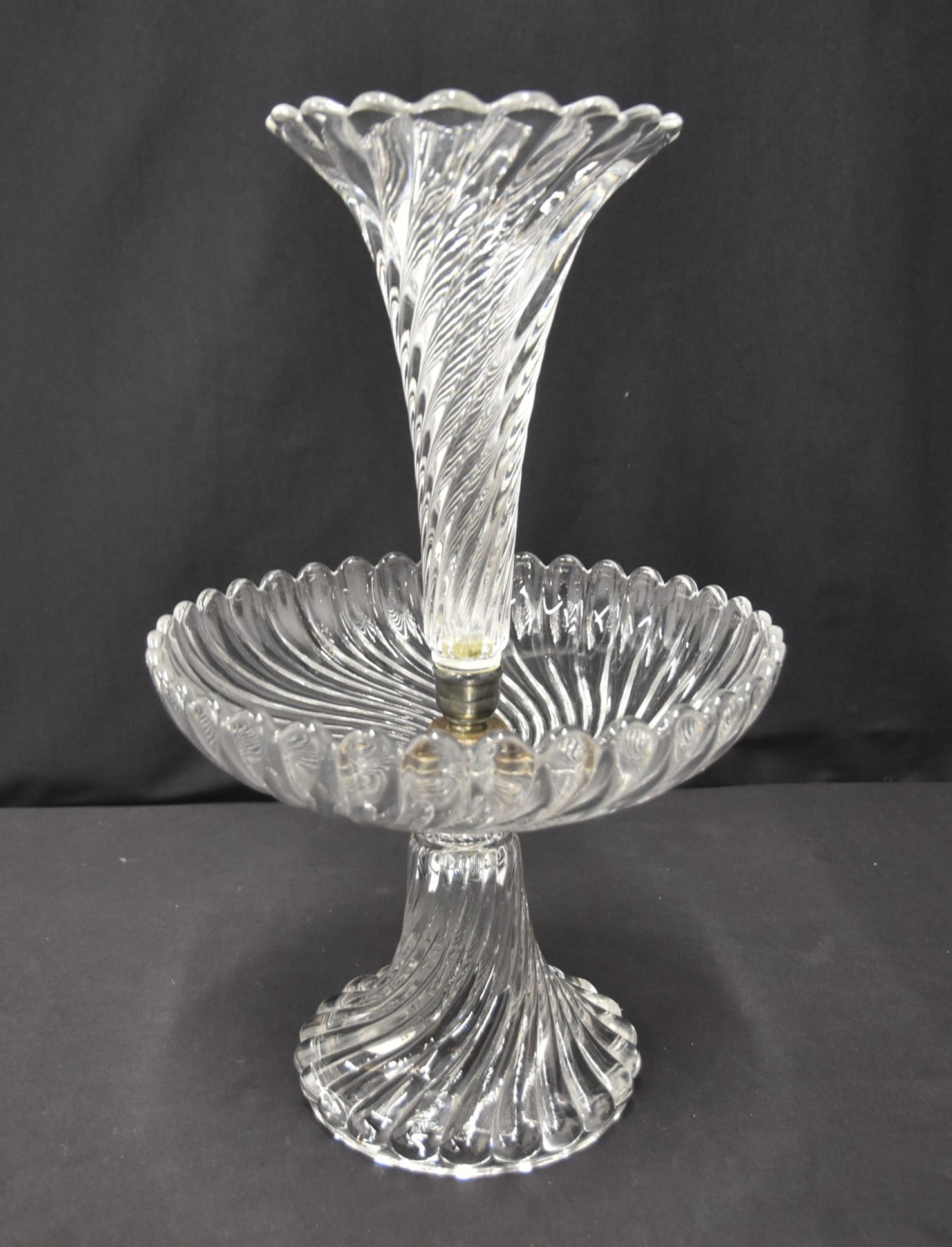 BACCARAT SWIRL GLASS EPERGNE ; SIGNED (1 of 12)