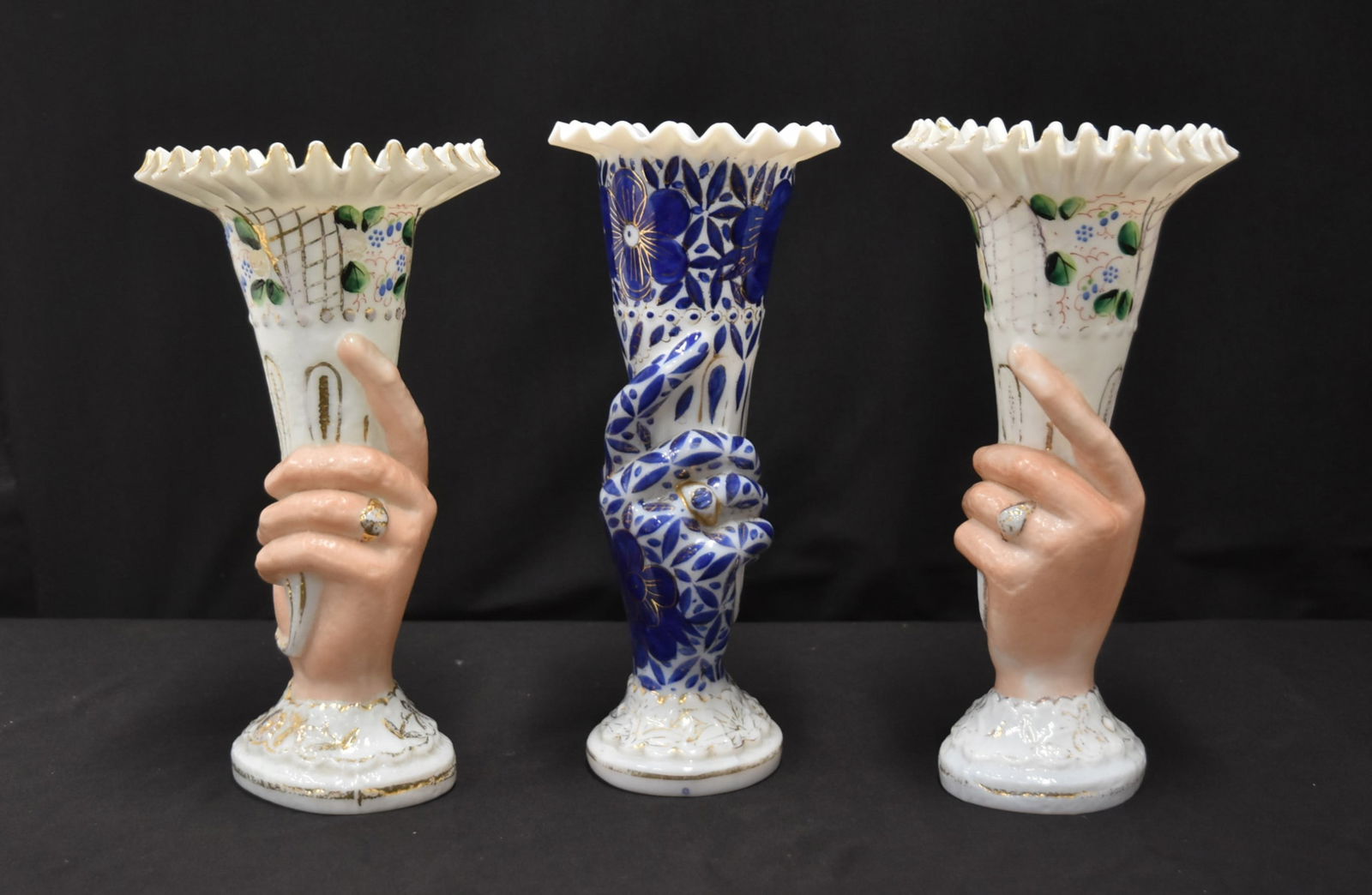 (3) VICTORIAN HAND OF FREINDSHIP VASES (1 of 15)