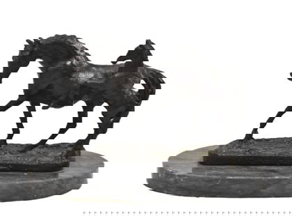 BRONZE HORSE WITH FOAL STATUE: BRONZE HORSE WITH FOAL SCULPTURE ; ON MARBLE BASE ; EQUESTRIAN BRONZE ; 8" x 5" x 5"