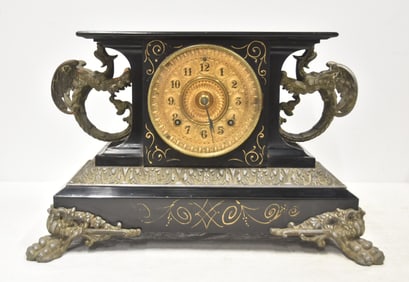 VICTORIAN ANSONIA "BELGUIM" GARGOYLE MANTEL CLOCK