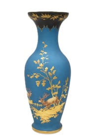 LARGE PARIS PORCELAIN VASE WITH DEER IN LANDSCAPE