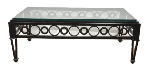 PATINATED IRON COFFEE TABLE WITH CIRCLE DESIGNS