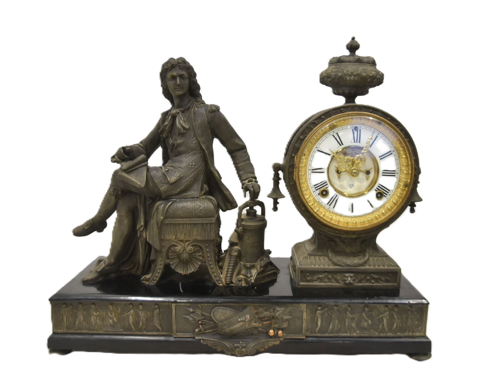 ANSONIA WHITE METAL STATUE CLOCK "DENIS PAPIN" (1 of 11)
