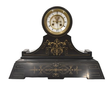 ENGRAVED BLACK MARBLE MANTLE CLOCK