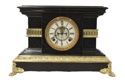 ANSONIA MARBLEITE No. 7 WOOD & BRONZE CLOCK