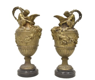 (Pr) ANTIQUE BRONZE BACCHUS WINE EWERS