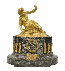 LARGE GREEN MARBLE & BRONZE MANTLE CLOCK