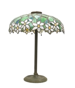 ANTIQUE FLORAL LEADED GLASS TABLE LAMP