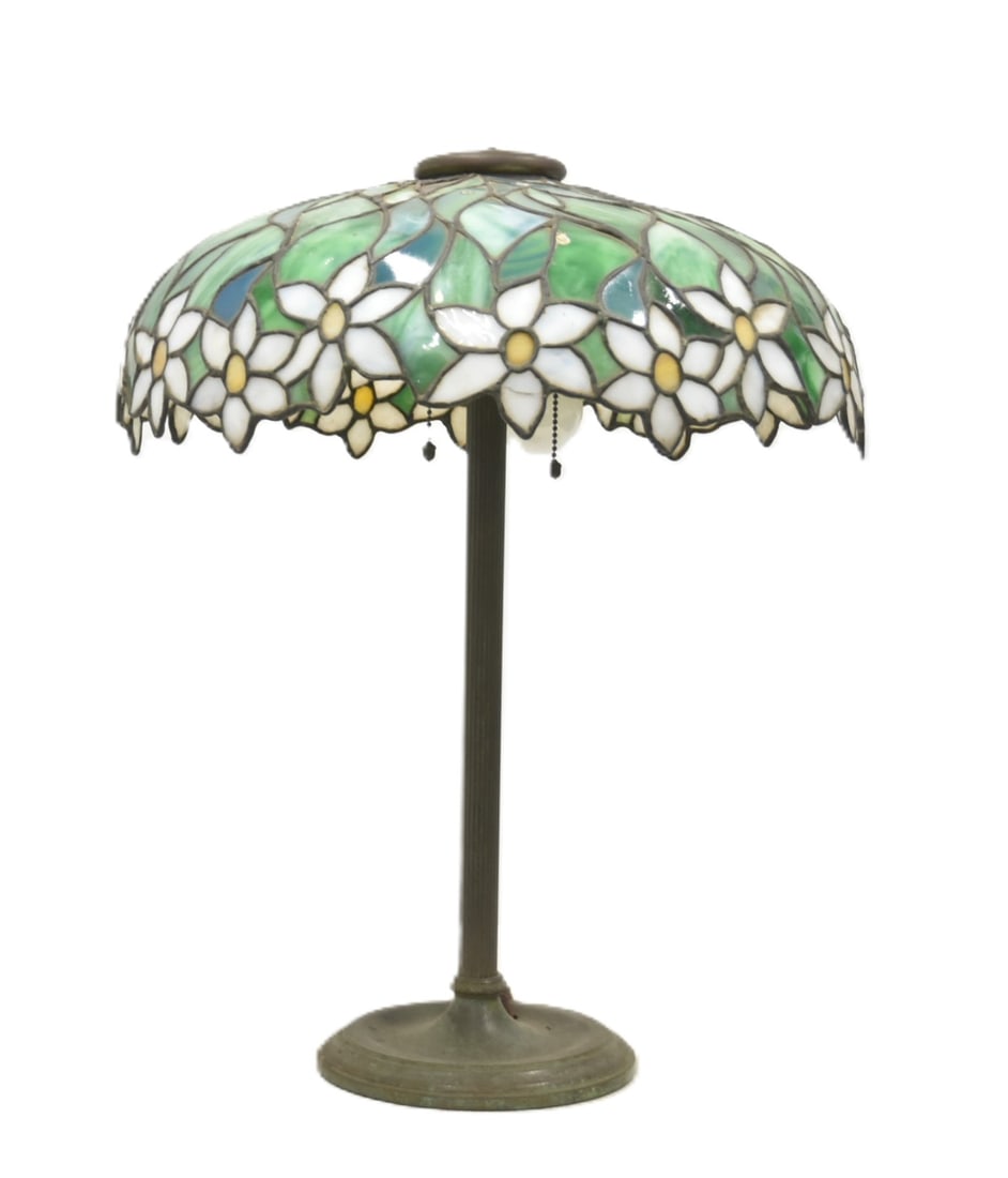 ANTIQUE FLORAL LEADED GLASS TABLE LAMP (1 of 15)