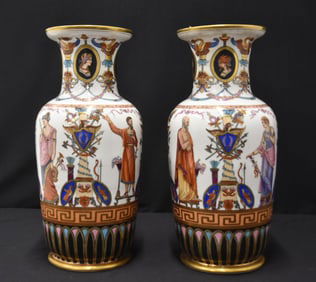 PAIR FRENCH GREEK REVIVAL PORCELAIN VASES