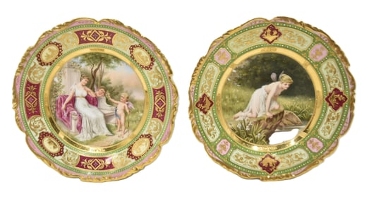 PAIR HAND PAINTED VIENNA STYLE PLATES
