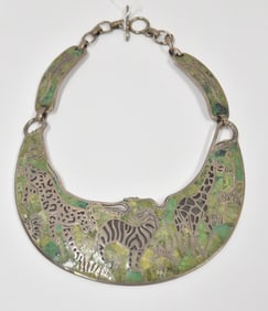 MEXICO INLAID STERLING SILVER BIB NECKLACE