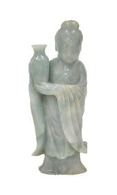 CHINESE JADEITE GEISHA GIRL HOLDING VASE