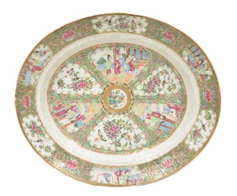 LARGE ANTIQUE ROSE MEDALLION OVAL PLATTER