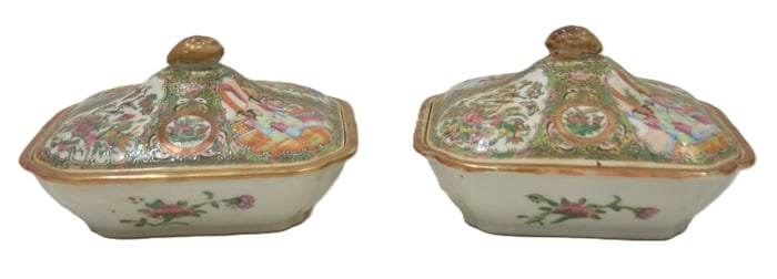 (2) ANTIQUE ROSE MEDALLION TUREENS