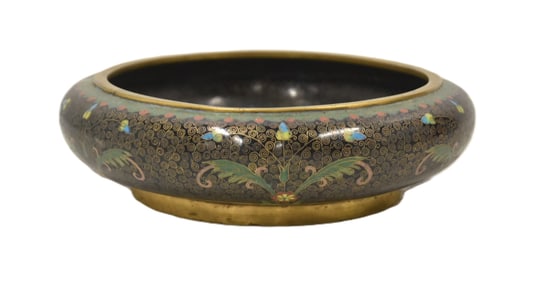 CHINESE CLOISONNE LOW BOWL , SIGNED