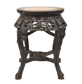 CHINESE CARVED MARBLE TOP TABORET STAND