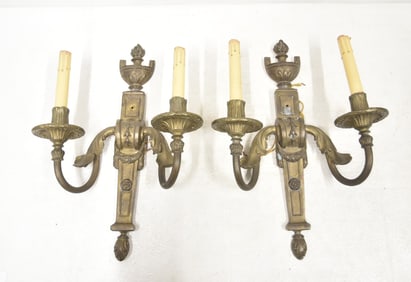 (Pr) FRENCH STYLE 2-LIGHT BRONZE SCONCES