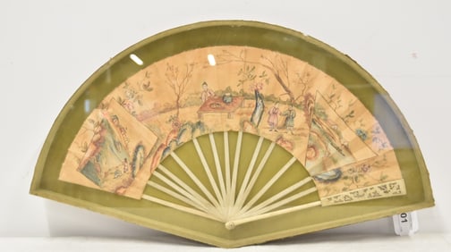 ANTIQUE HAND PAINTED FRAMED FAN