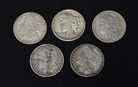 (5) MORGAN & PEACE SILVER DOLLARS
