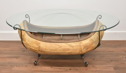MAGNUSSON ROW BOAT GLASS TOP COFFEE TABLE