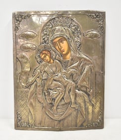 LARGE RUSSIAN SILVER ICON