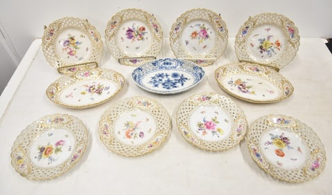 (11) RETICULATED MEISSEN PORCELAIN PLATES & BOWLS