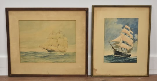 (2) ANTIQUE SHIP WATERCOLORS
