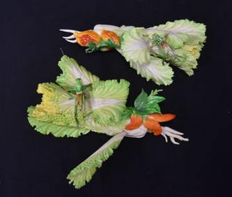 PAIR POLYCHROME PAINTED BONE CARVINGS