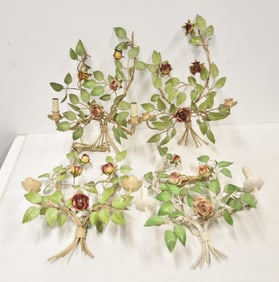 SET OF (4) PAINT DECORATED TOLE SCONCES