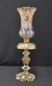ANTIQUE BOHEMIAN GLASS HURRICANE LUSTRE