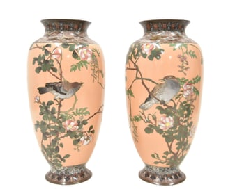 PAIR LARGE JAPANESE CLOISONNE VASES