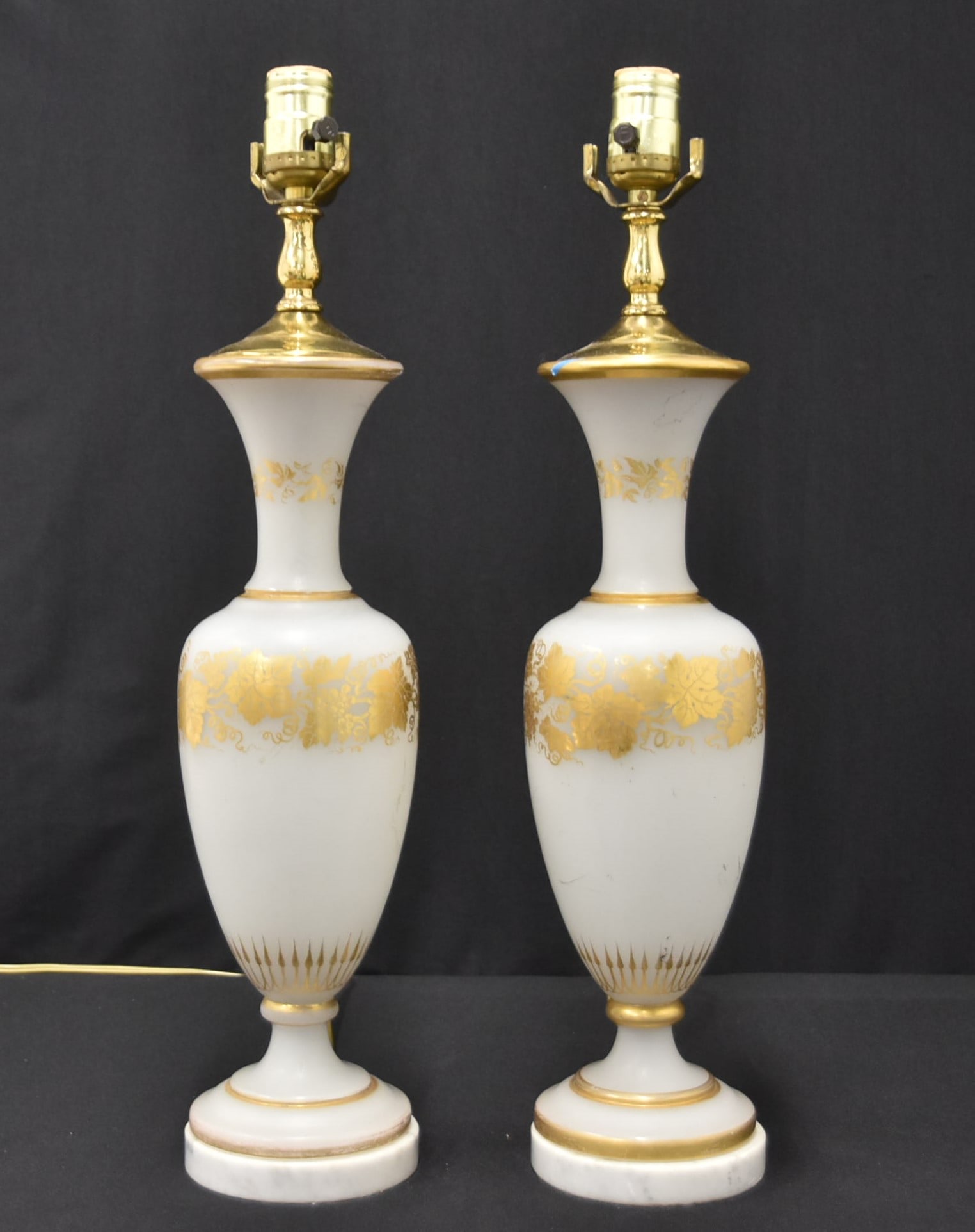 PAIR ANTIQUE OPALINE LAMPS (1 of 7)