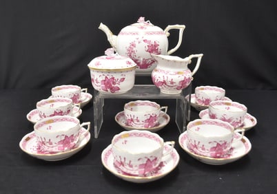 (18) HEREND INDIAN BASKET PINK COFFEE SET